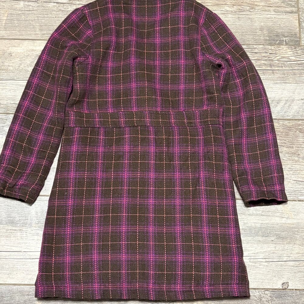 Unik Women’s Pink Brown Plaid Peacoat Jacket Size XL Double Breasted Lined Coat - Picture 3 of 6